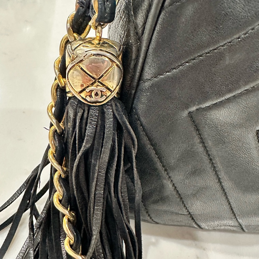 Chanel Black Chevron Leather Camera Bag - Picture 2 of 13